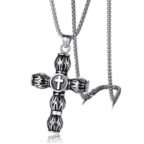 Boutique Other - New Silver Casting Cylindrical Cross Pendant necklace for women/men